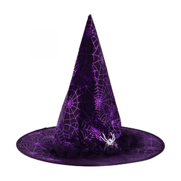 Purple Witch Hat Adult Halloween Costume Accessory Spider Ornament Cobweb Lace - Image 3