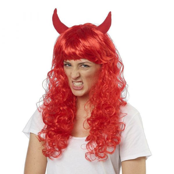 Red Devil Wig Horn Witch Hair Satan Women Vamp Vixen Halloween Costume Accessory - Image 3