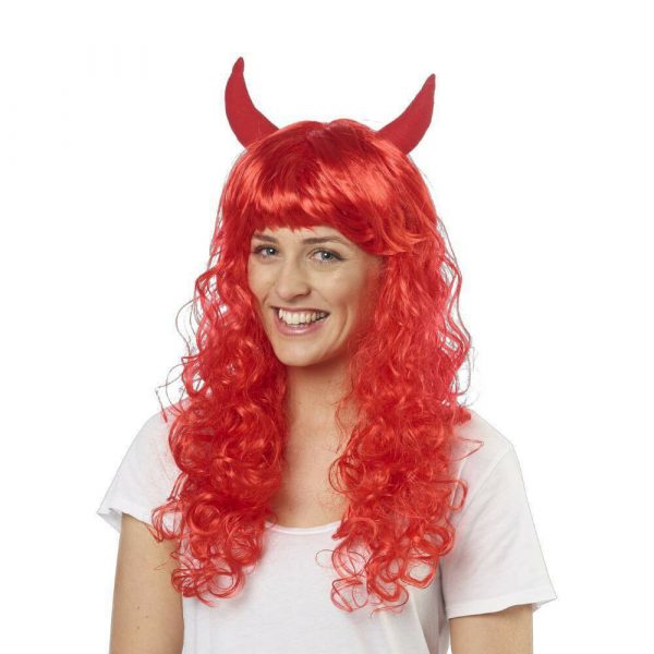 Red Devil Wig Horn Witch Hair Satan Women Vamp Vixen Halloween Costume Accessory - Image 4