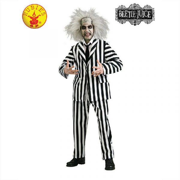 Beetlejuice Collector's Edition Costume Halloween Horror Mens Striped Suit Wig - Image 3