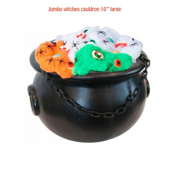 Black Jumbo Witches Cauldron Large Kettle Halloween Candy Bucket Trick Treat 10"