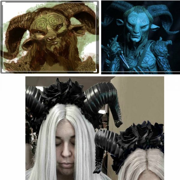 Black Pan Labyrinth Horns Curly Satyr Baal Ram Antler Costume Lilith Halloween