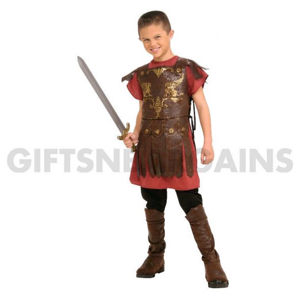 Boys Gladiator Costume Medieval Warrior Child Historical Soldier M/L FREE SWORD - Image 4