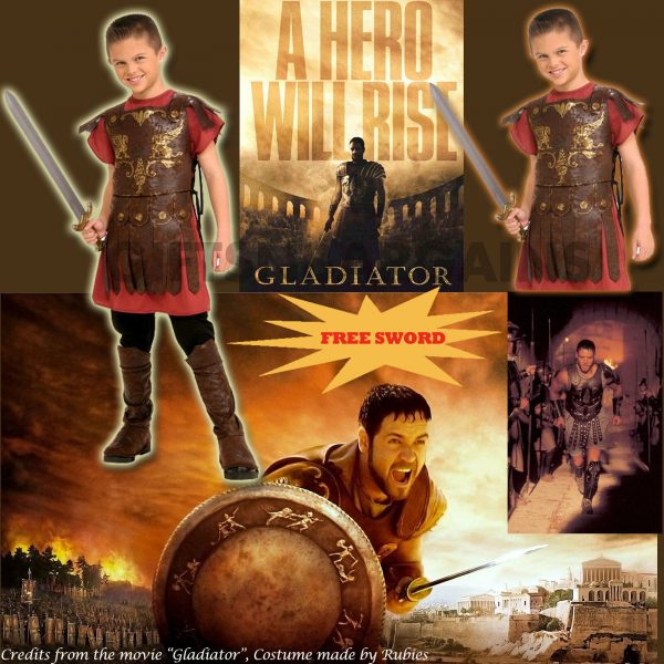 Boys Gladiator Costume Medieval Warrior Child Historical Soldier M/L FREE SWORD