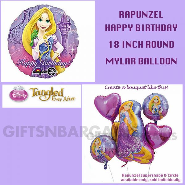 Disney Princess Tangled Rapunzel Happy Birthday 18" Foil Balloon Purple Round - Image 3