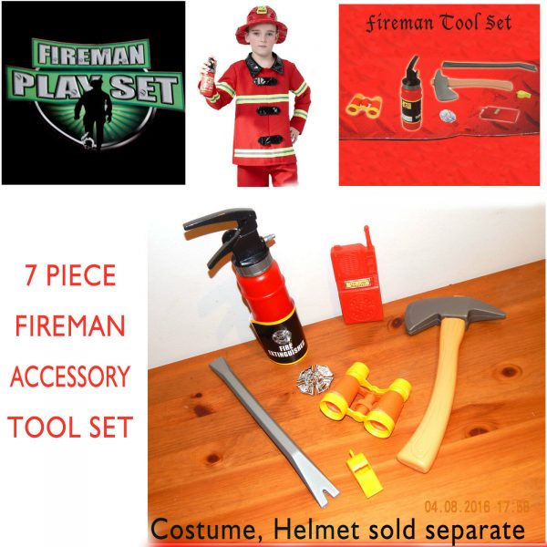 Fireman Role Play Tool Set Boy Toy Xmas Gift Fire Station Rescue Game 7 Pc Kid