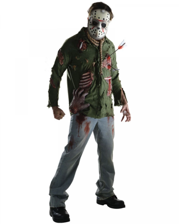 Friday The 13th Jason Voorhees Deluxe Halloween Mens Costume Arrow Molded Mask - Image 3