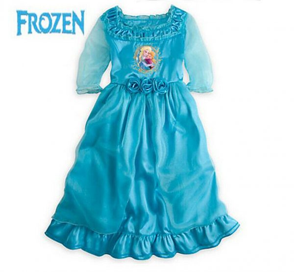 Frozen Sisters Elsa Anna Princess Satin Dress Blue Sleep Nightgown 2-9 Child