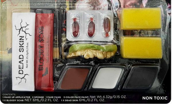 Halloween GLOBAL Zombie Costume MakeUp Accessory Kit Blood Teeth Sponge DeadSkin - Image 3