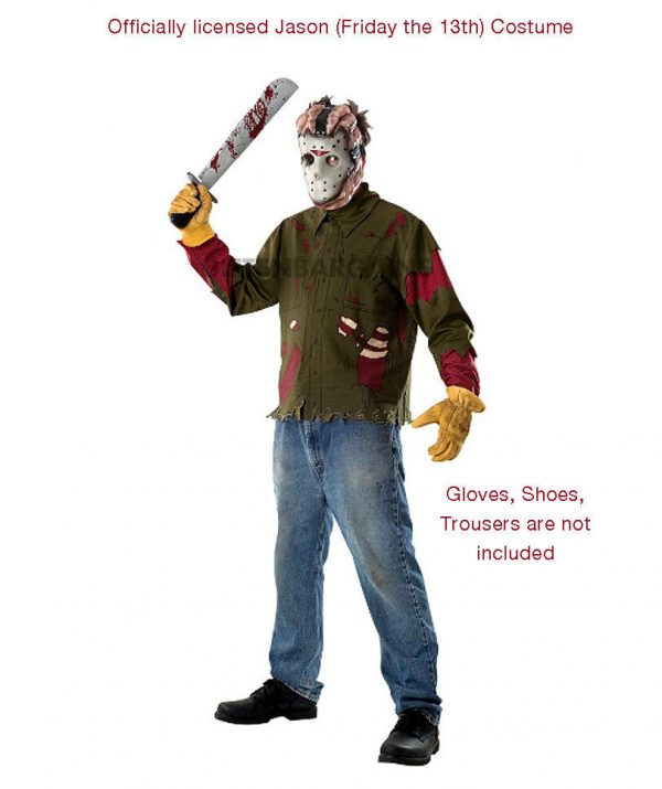 Licensed Friday The 13th Men's Jason Voorhees Costume Dlxe Kit Halloween Mask Machete Shirt - Image 2