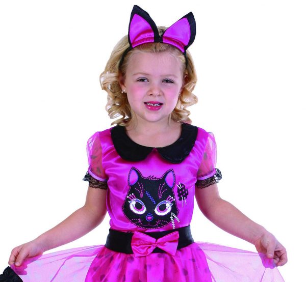 Lil Miss Kitty Halloween Pink Cat Witch Costume S:S(6)/M(8) Girls Fancy Dress - Image 3