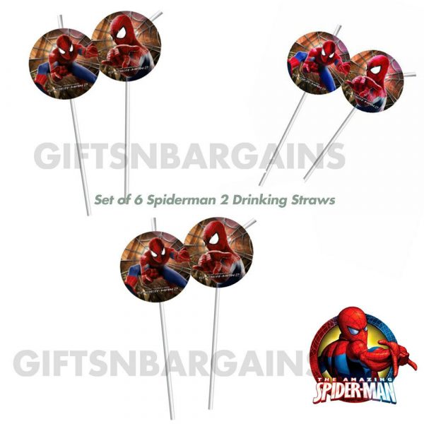 MARVEL SPIDERMAN Drinking Straws 6pc Boys Superhero Birthday Party Spider-man