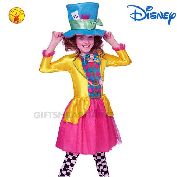 Mad Hatter Girls Costume Dress w Hat Alice Wonderland Book Week Parade Party L - Image 3