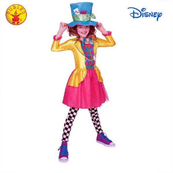 Mad Hatter Girls Costume Dress w Hat Alice Wonderland Book Week Parade Party L - Image 4