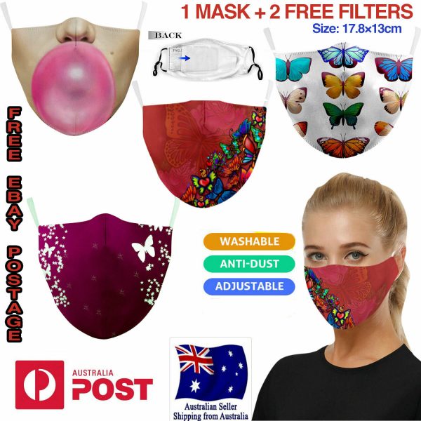 Men Women Masks Face Reusable Washable + FREE 2 X PM 2.5 Filter ADULT Cotton