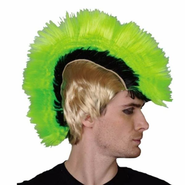 Punk Mohawk Wig Adult Green Black Blonde Hair Sport Fan Australia Day Accessory