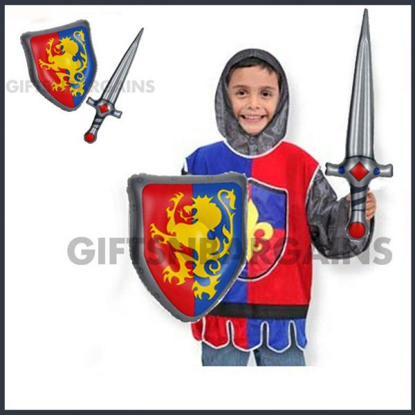 ROMAN MEDIEVAL INFLATABLE SWORD & SHIELD SET KID COSTUME BOOKWEEK KNIGHT SOLDIER