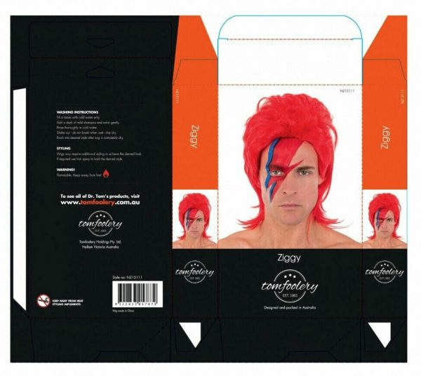 Red Mullet Wig Ziggy Stardust David Bowie 70s 80s Musician Costume Pop Rock Star - Image 4