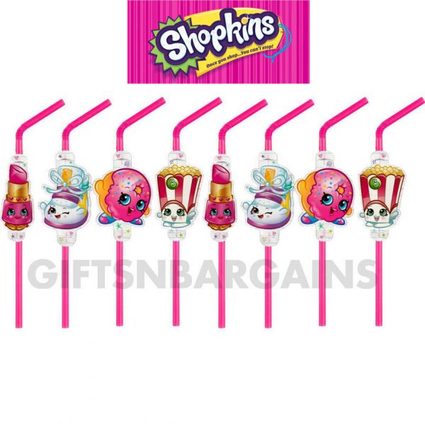 SHOPKINS BIRTHDAY PARTY SUPPLIES FAVOURS PLASTIC DRINKING STRAWS (PACK OF 8)