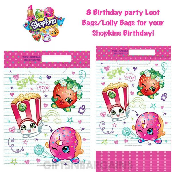 Shopkins Party Favour Loot Bags (8 count) Birthday Party Supplies Lolly Bags