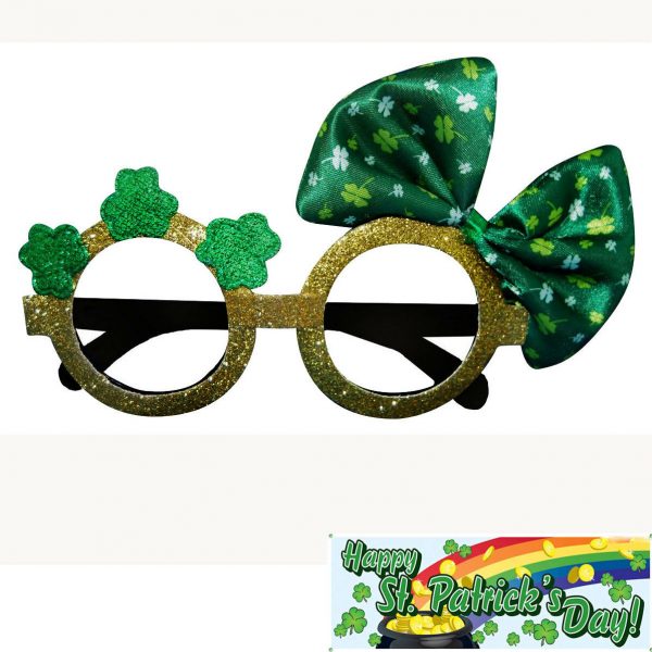 St Patricks Day Green Shamrock Glasses Green Gold Glitter Bow Adult Irish Paddy - Image 4