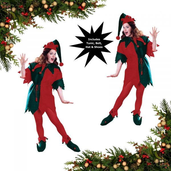 Women Elf Complete Costume Set Christmas Adult Santa Helper Green Red Christmas