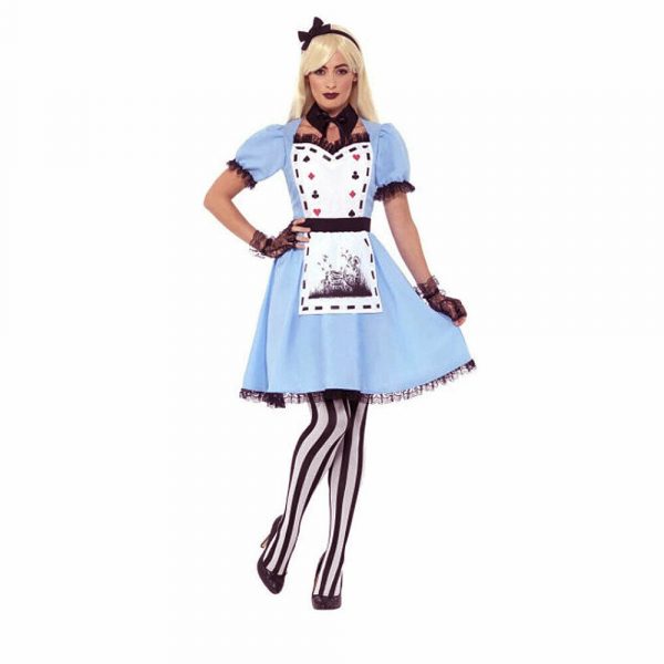 ALICE IN WONDERLAND DARK TEA PARTY COSTUME DELUXE ADULT HALLOWEEN FANCY DRESS - Image 3