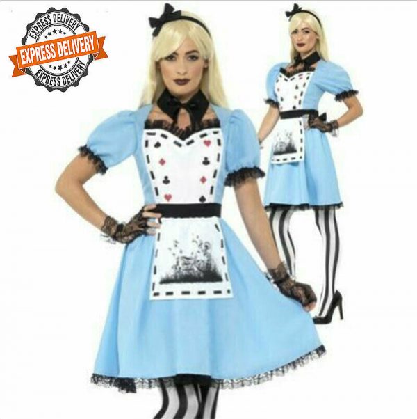 ALICE IN WONDERLAND DARK TEA PARTY COSTUME DELUXE ADULT HALLOWEEN FANCY DRESS