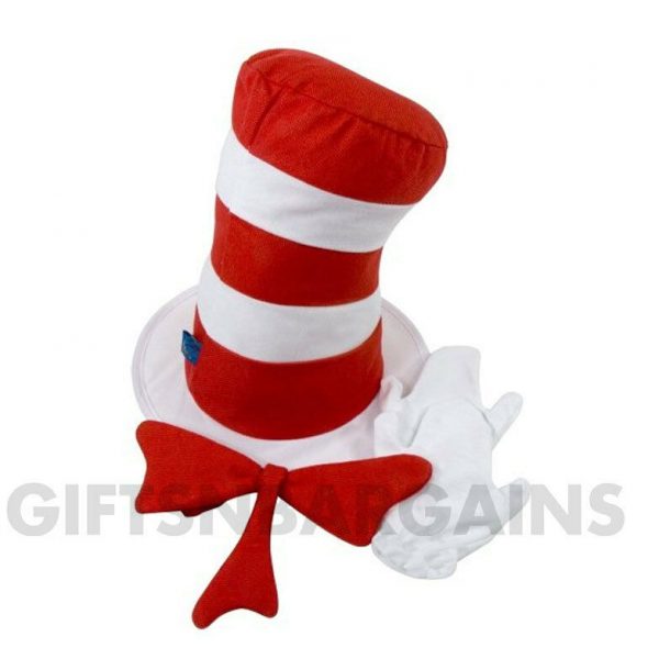 Adult Cat with Hat Costume Bookweek Mens Plush Jumpsuit Red Hat Fancy Dress - Image 3