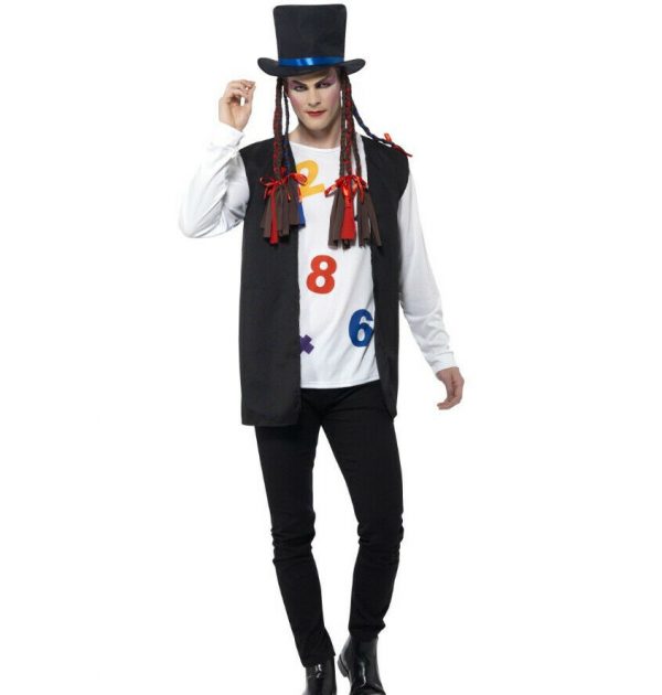 Boy George Costume 1980's Pop Star Men's Smiffys Adult 80s Retro Hat Braids Top