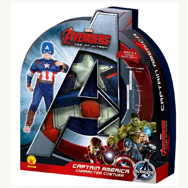 Boys Captain America Avenger Box Costume Set 6-8 Superhero Muscle Jumpsuit snood - Image 3