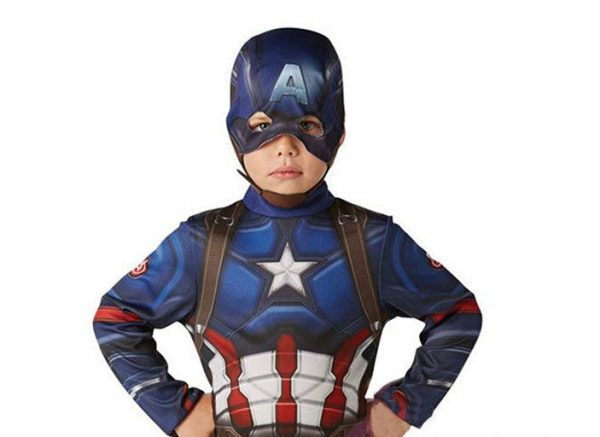 Boys Captain America Avenger Box Costume Set 6-8 Superhero Muscle Jumpsuit snood - Image 4