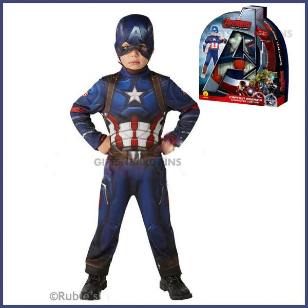 Boys Captain America Avenger Box Costume Set 6-8 Superhero Muscle Jumpsuit snood