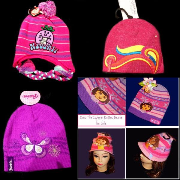 Dora Barbie or Mr Men Little Miss Girls Beanies Kids Character Double Knit Caps