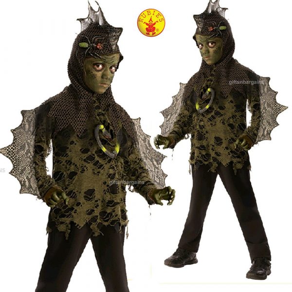 Halloween Boys Mutant Lizard Swamp Boy Costume w Spider Snake Fancy Dress Child