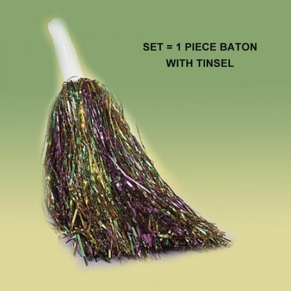 MARDI GRAS PURPLE GREEN & GOLD TINSEL POM POM BATON CHEER LEADER PARTY FESTIVE - Image 3