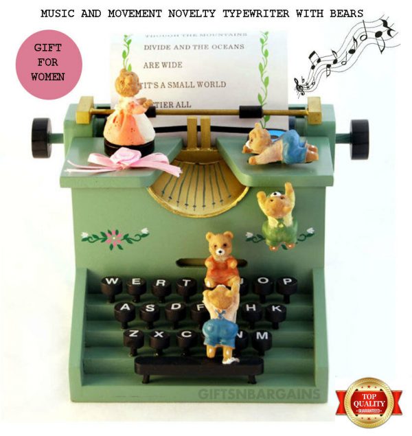 Mothers Gift Music Movement Typewriter Box Bears Novelty Wooden Women Christmas