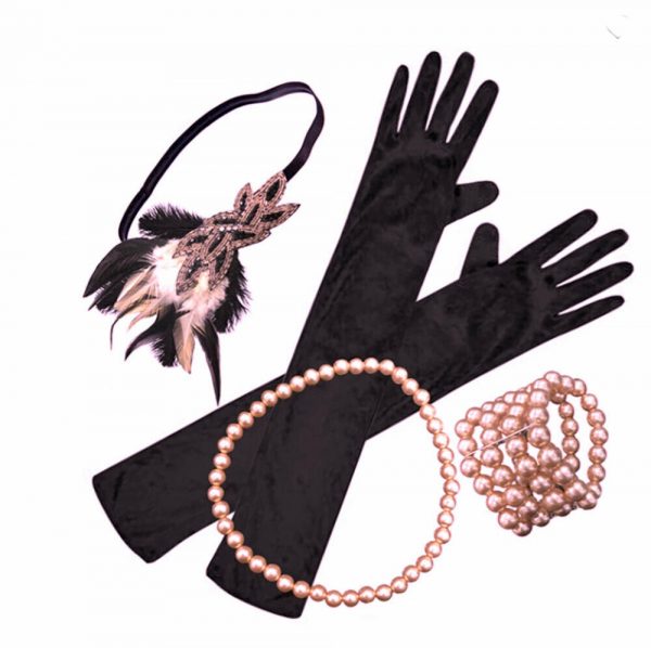 Rose Gold Gatsby Accessory Kit Womens Flapper Party Gloves Headband Bracelet++