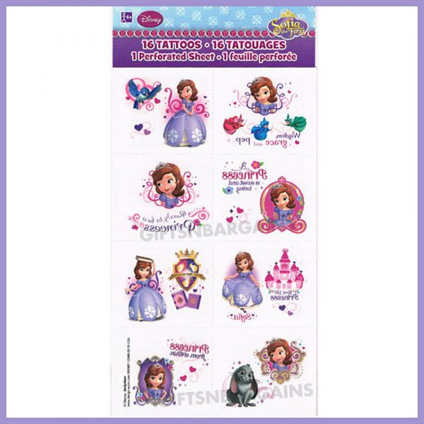 Sofia the First  Birthday Party Favours Tattoos Disney Princess Loot Bag Filler