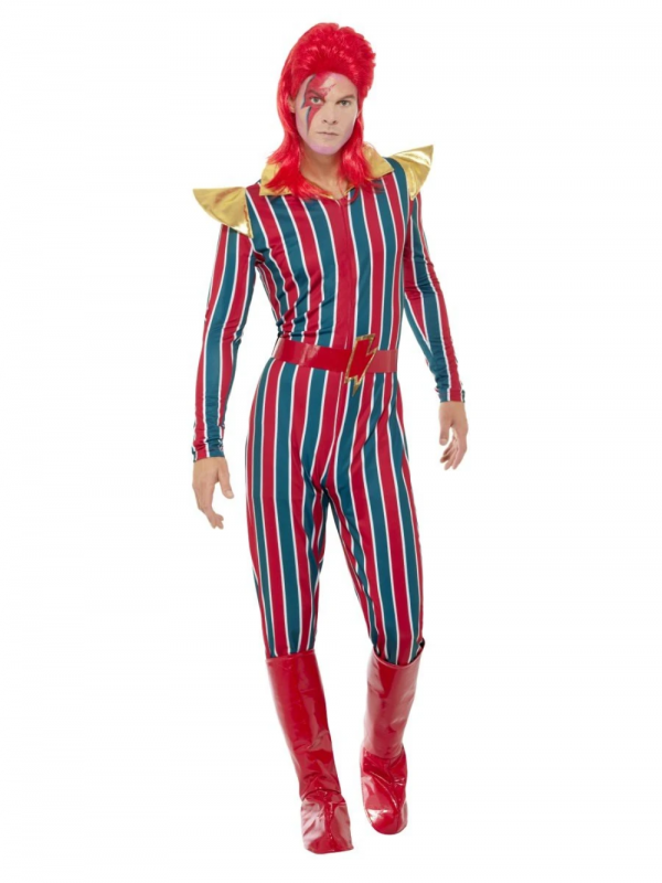 Space Superstar Costume Popstar Alien Fancy Dress Bowie Ziggy Stardust Jumpsuit - Image 3