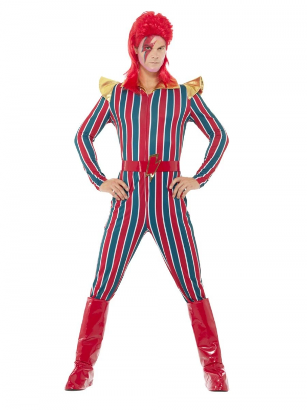 Space Superstar Costume Popstar Alien Fancy Dress Bowie Ziggy Stardust Jumpsuit