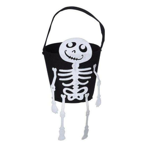 Spooky Hollow Skeleton Felt Bucket Black Halloween Party Trick Treat Favour Pail