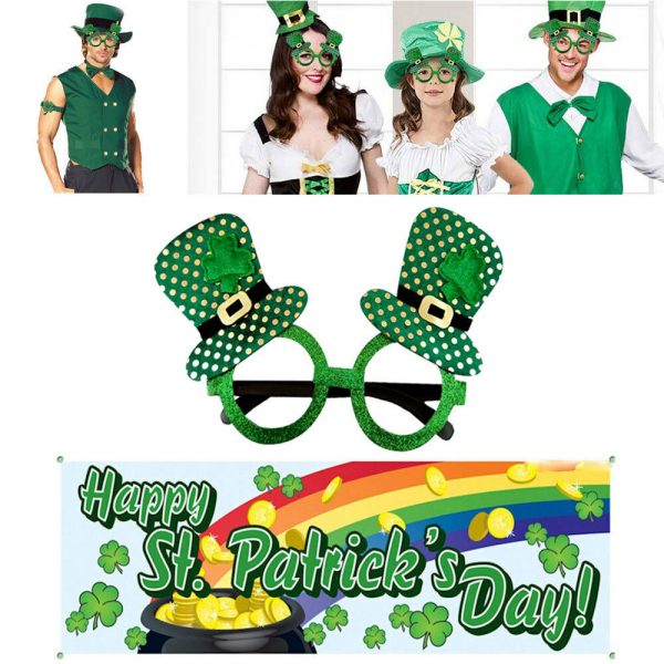 St Patrick Day Green SunstacheHat Glasses Shamrock Irish Party Patty Pats Paddy