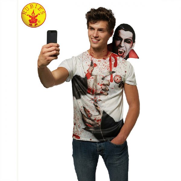 Vampire Selfie Shocker Adult Halloween Costume Bloody T-Shirt Zombie Dracula - Image 3