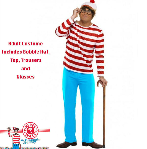 Where’s Wally Waldo Adult Costume Men’s Book Week Character Hat Top Pant Glasses