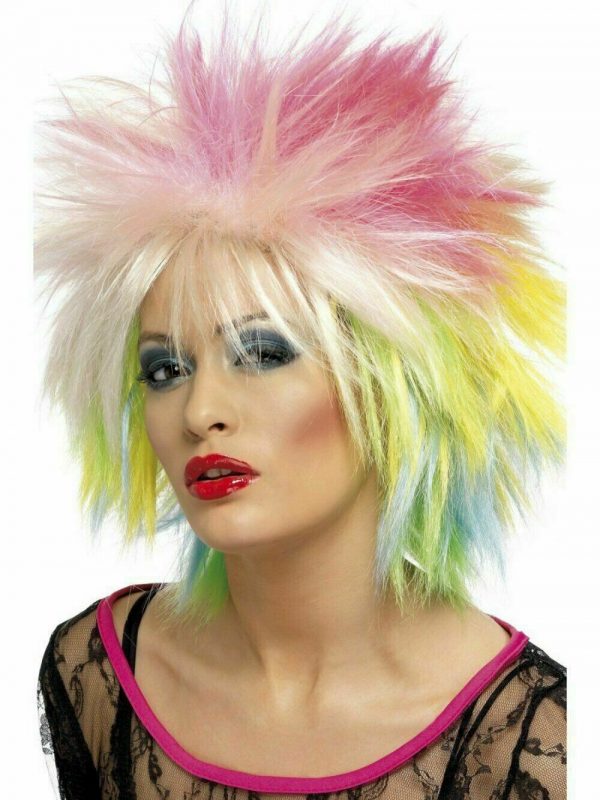 1980's Attitude Short Spiky Costume Wig Punk Pop Star Mullet Women 80s Cindy