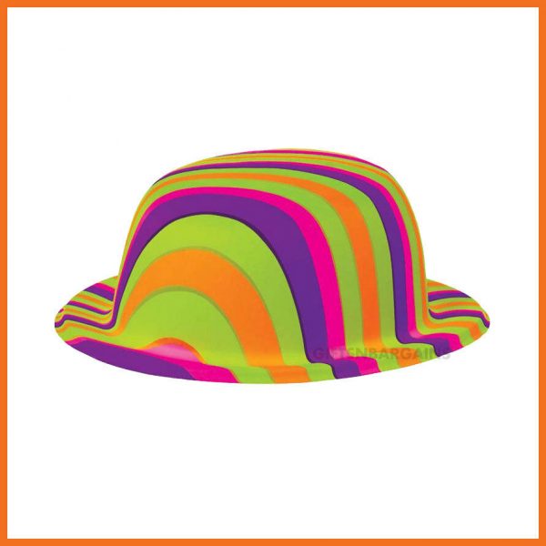 60s Rainbow Bowler Hat Costume Hippie Accessory Party Mens Fancy Dress 1960 - Image 3