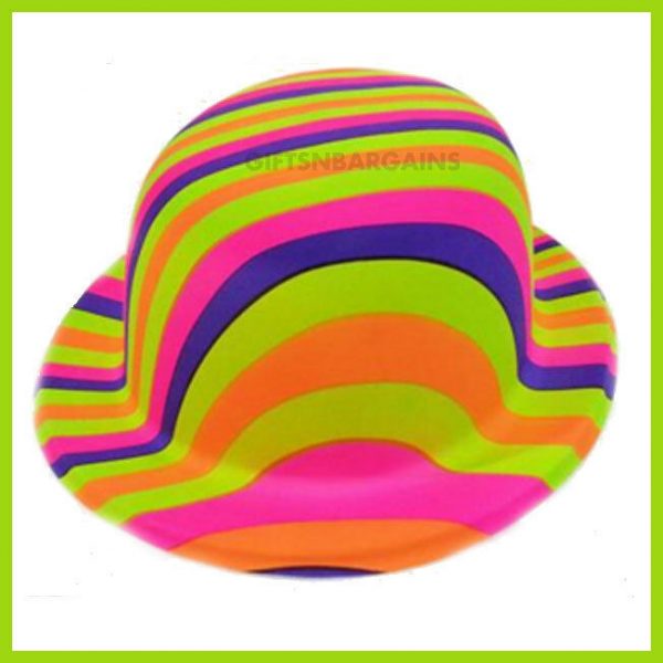 60s Rainbow Bowler Hat Costume Hippie Accessory Party Mens Fancy Dress 1960 - Image 4