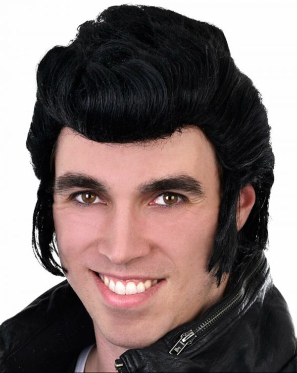 Black Grease Danny Premium Costume Wig Travolta 50s Puffed Wavy Hair Men T-Bird