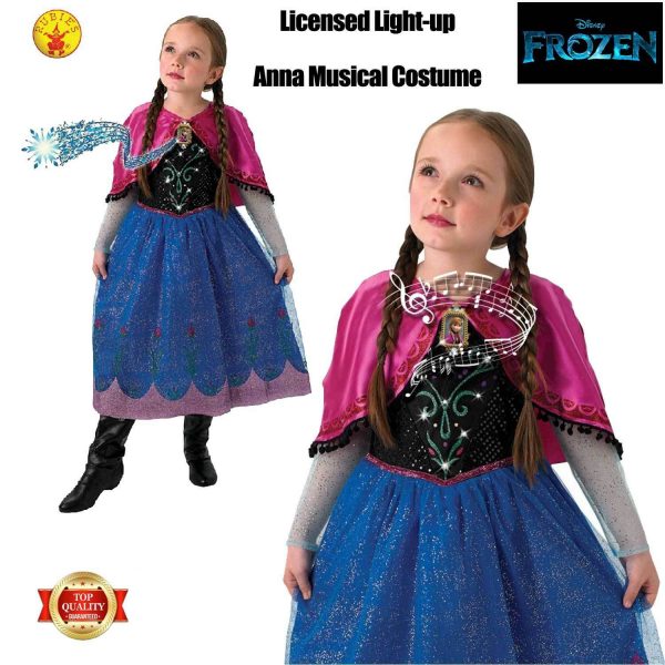 Disney Musical Light Up Frozen Anna Costume Girls Princess Dress S:4-6y LICENSED